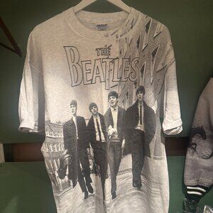 Vintage 90s The Beatles Giant Print Gray Shirt XL Gildan tags
